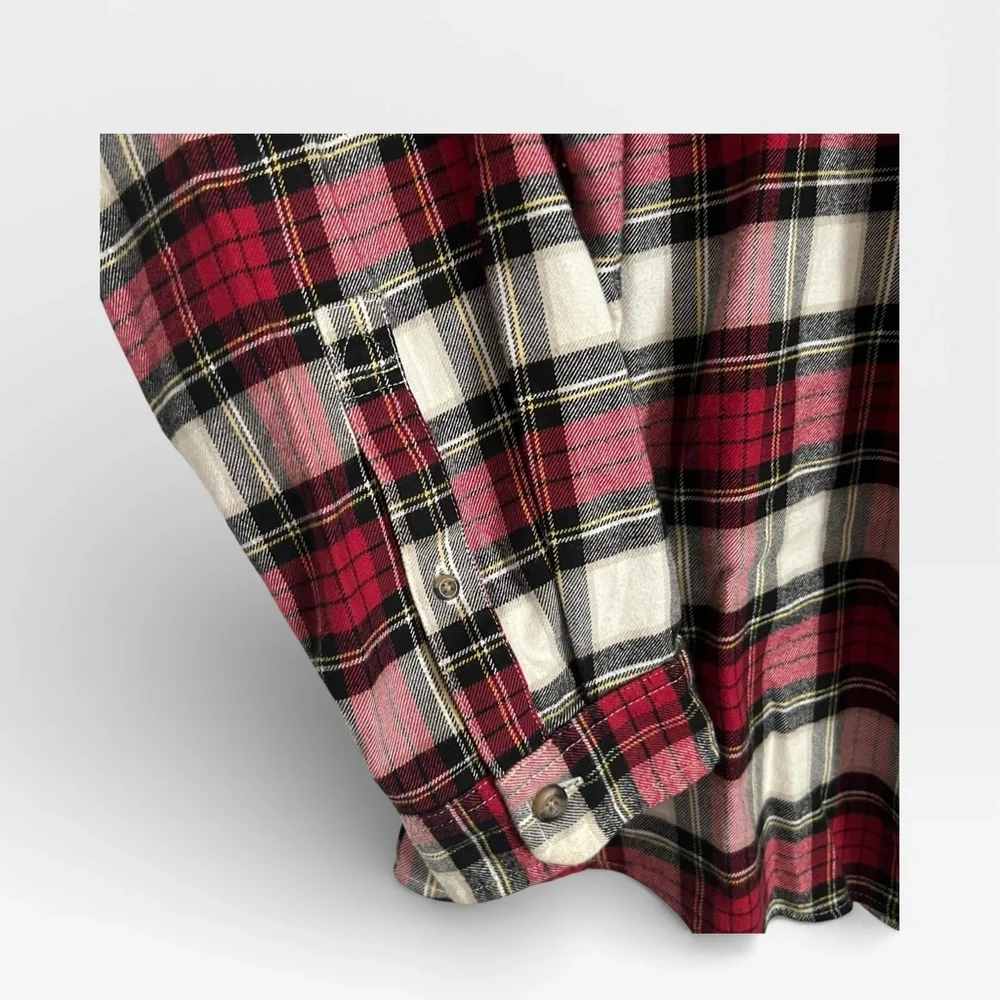 Eddie Bauer Burgundy Red and Black Plaid Shirt - Picture 4 of 8